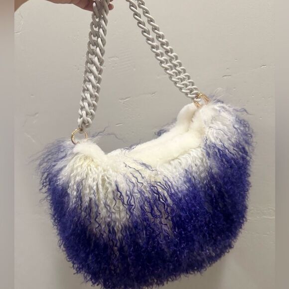 Genuine Mongolian Lamb Fur Handmade Half Moon Hobo Bag/Shoulder Bag/Crossbody - Picture 10 of 17